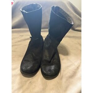 Murano Mens Black Leather Mid-Calf Boots Distressed Back Zip Buckle Size 8.5M